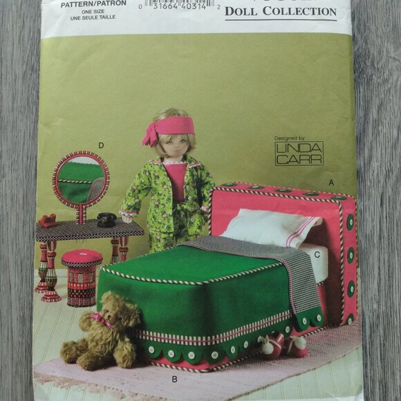 Vintage Vogue 18" Doll Bedroom Furniture Set Sewing Pattern UNCUT 8177 - Picture 2 of 9
